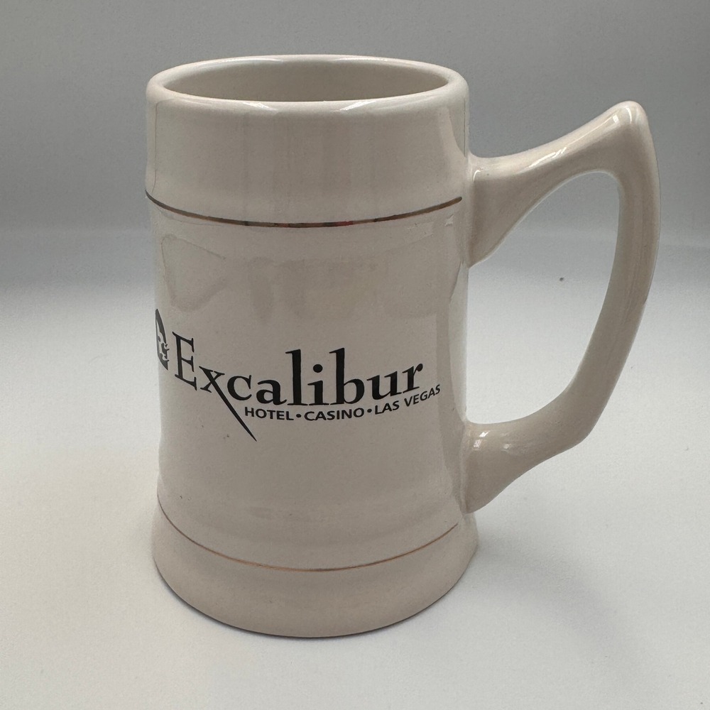 Vintage Excalibur Hotel Casino Las Vegas Beer Stein Ceramic Mug Gold Trim